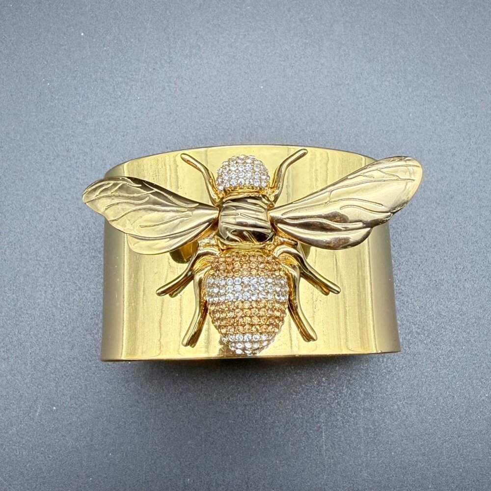 Rare Baublebar Bee Cuff Bracelet Gold Tone Rhinestone Bumble Queen Insect 6 3/4"